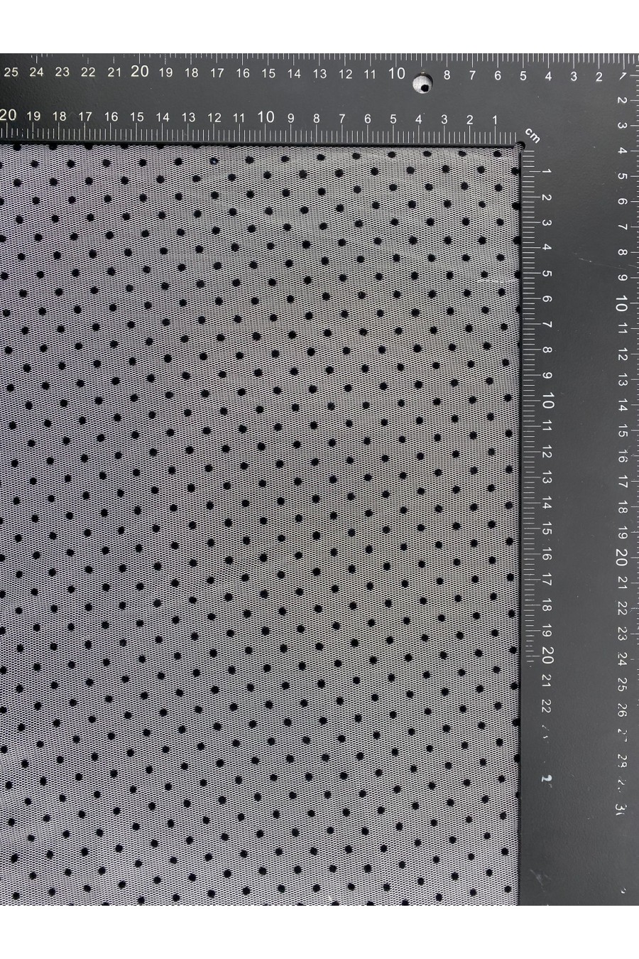 8701-METRE Siyah Puantiyeli Flok Baskılı Tül, Beyaz Zemin