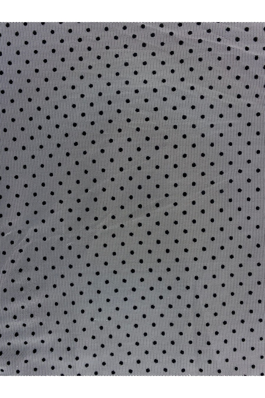 8701-METRE Siyah Puantiyeli Flok Baskılı Tül, Beyaz Zemin