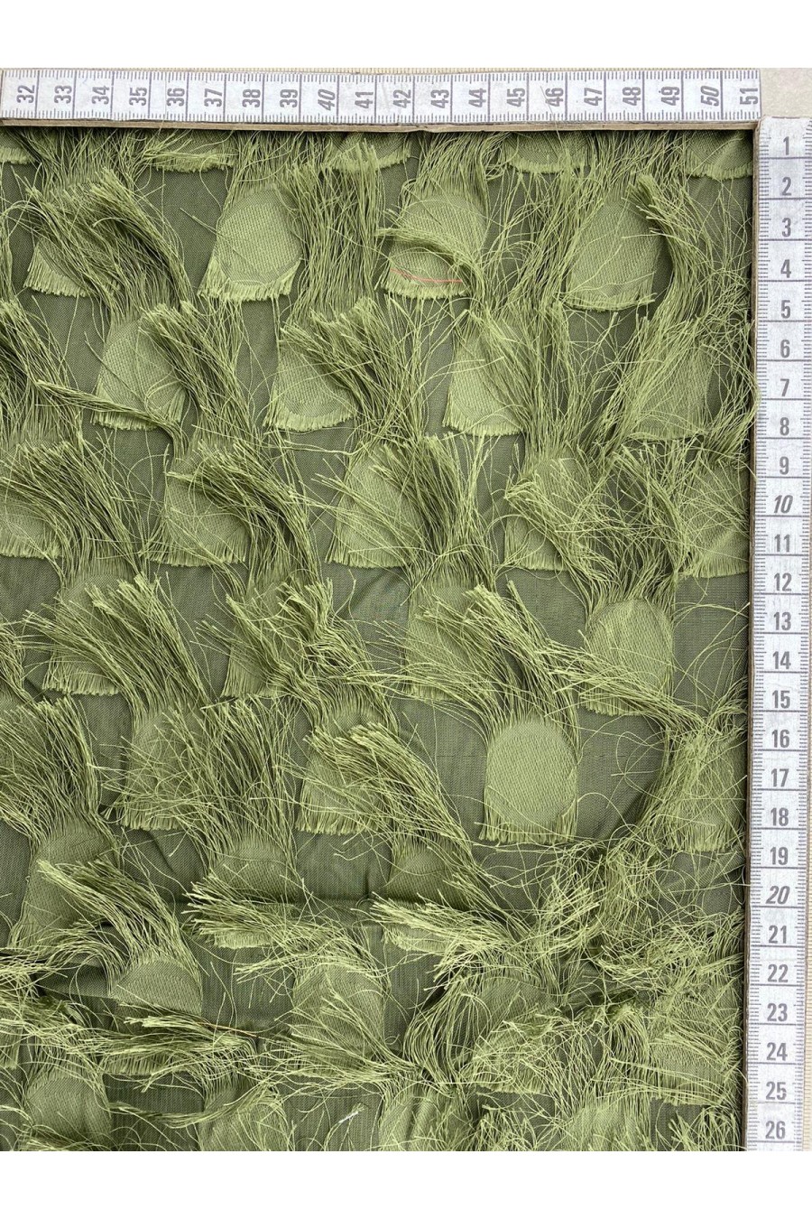 Koyu Haki Saçaklı Şifon Kumaş, 150 cm