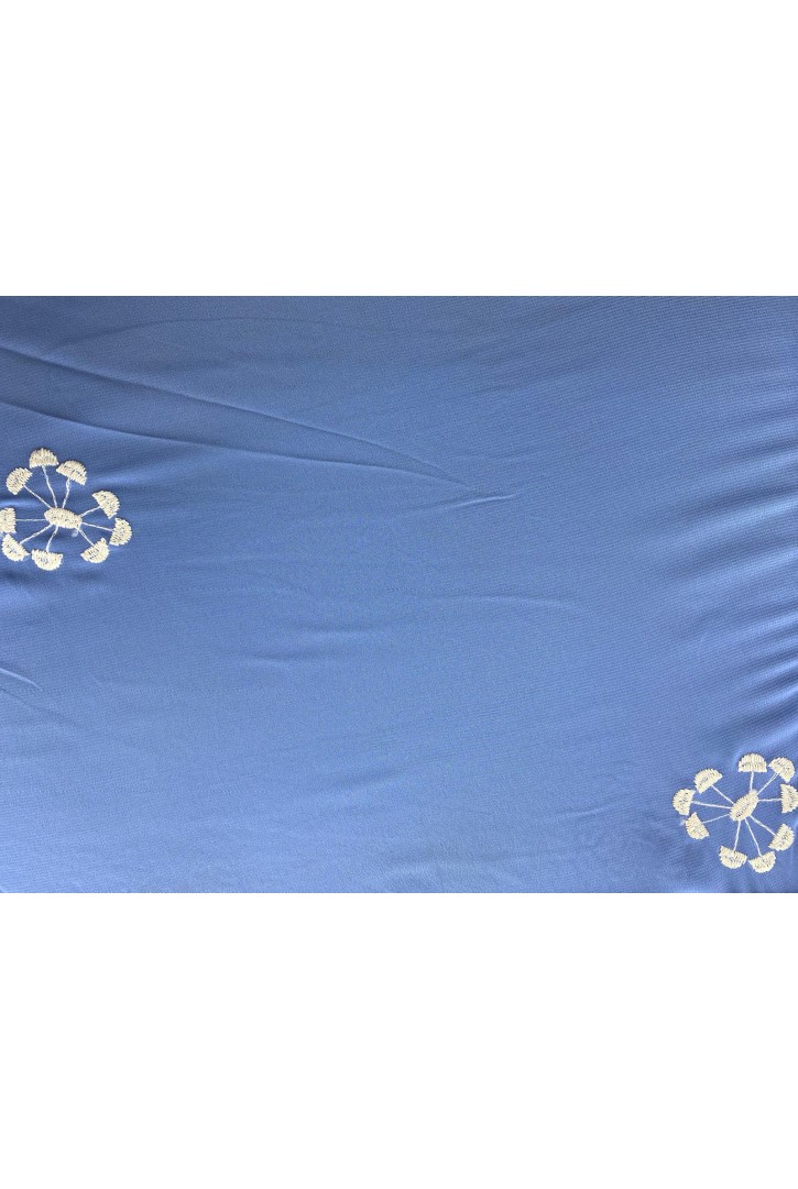 Krem İplikli Indigo Zeminli Şifon Üzeri Brode