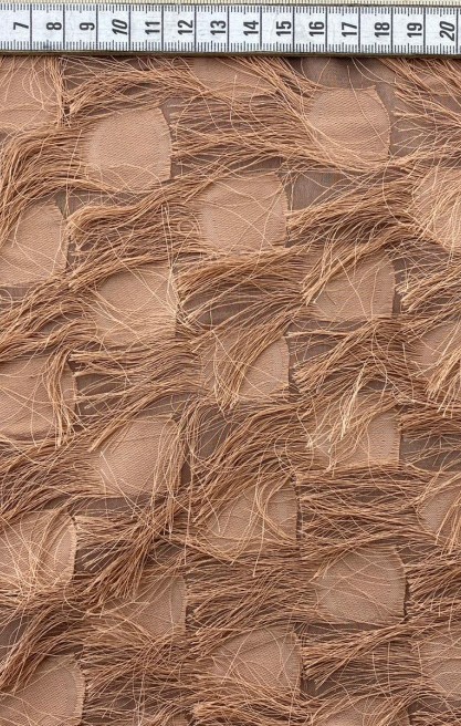 Bej Renk Saçaklı Şifon Kumaş – İthal Polyester