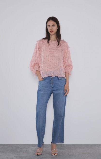 Pudra Saçaklı Süzeneli İthal Şifon Kumaş - 155 cm Polyester