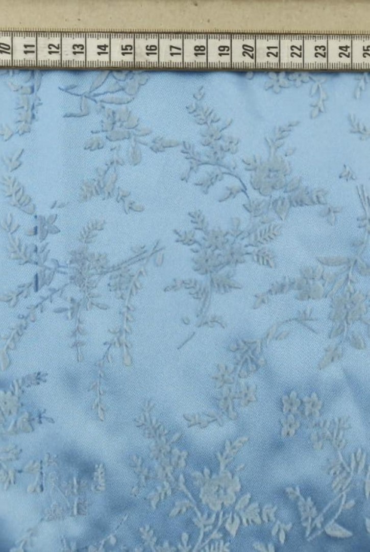 Mavi Flok Baskılı Mat Saten Kumaş - Yerli Polyester (12403)