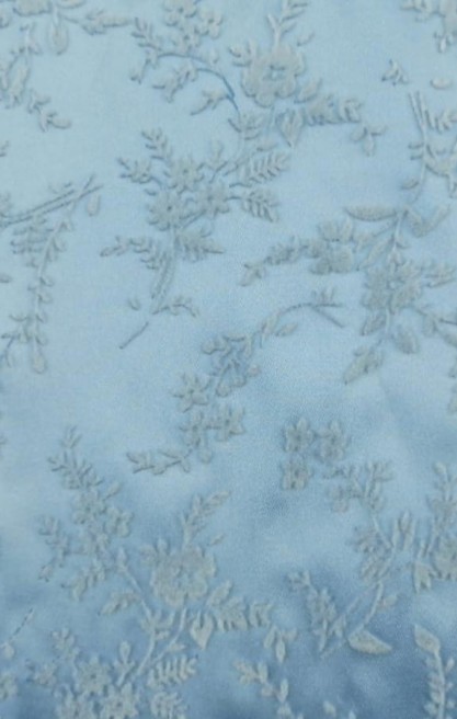 Mavi Flok Baskılı Mat Saten Kumaş - Yerli Polyester (12403)