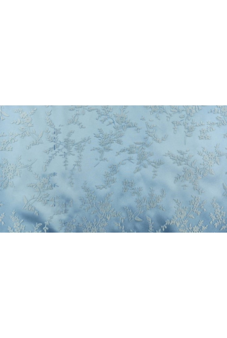 Mavi Flok Baskılı Mat Saten Kumaş - Yerli Polyester (12403)