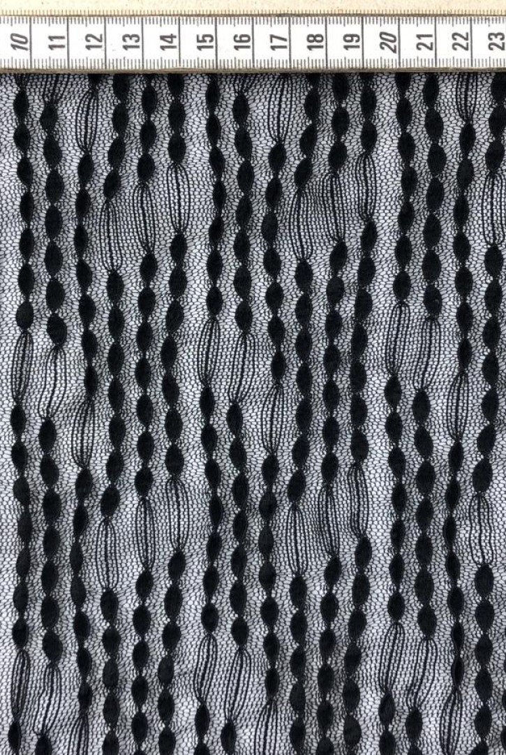 Siyah Kabartmalı Naylon Likralı Dantel