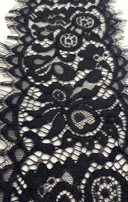 Siyah Naylon Kordlu Sakallı Dantel Bant, İthal