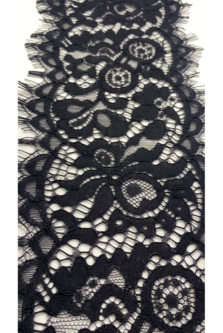 Siyah Naylon Kordlu Sakallı Dantel Bant, İthal