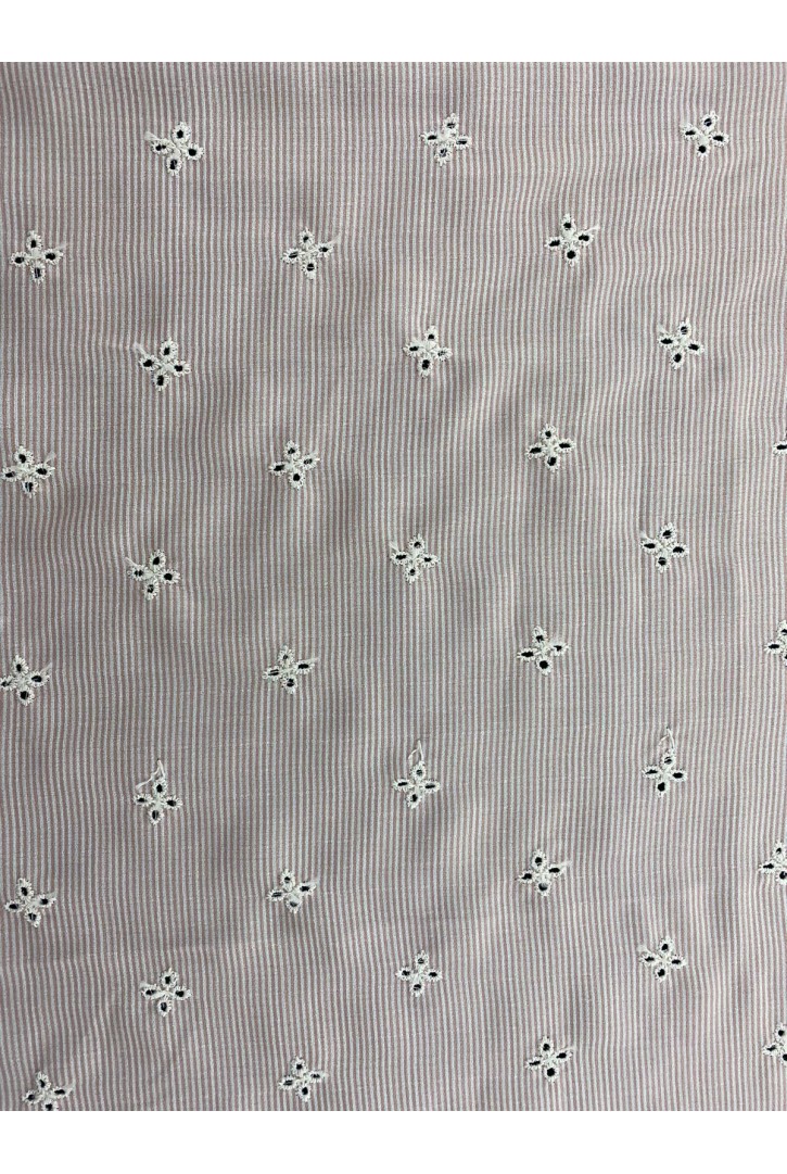 Pudra-Beyaz Çizgili Poplin Brode, Yerli