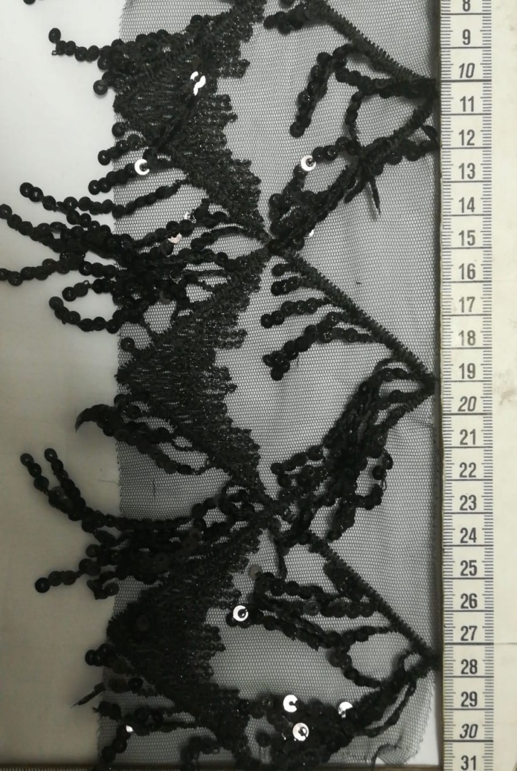 Siyah Pullu Tül Üzeri Bant, 15 cm