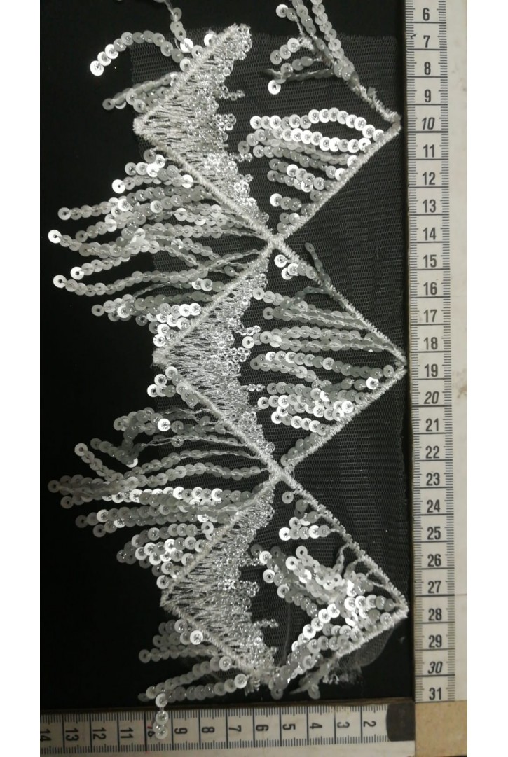 Gümüş Pullu Tül Üzeri Bant, 15 cm