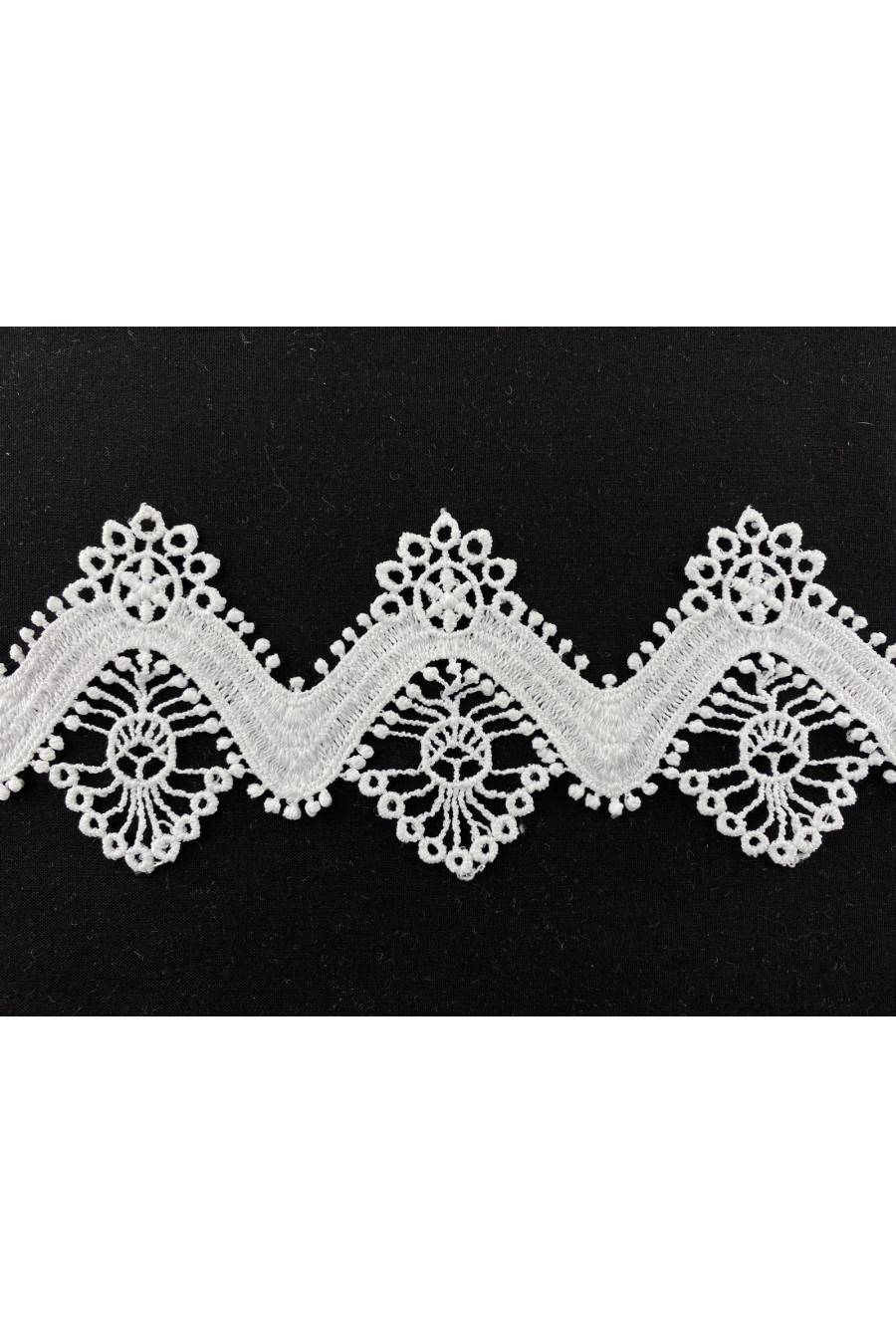 Beyaz Mat Polyester Güpür Brode Bant, 7 cm