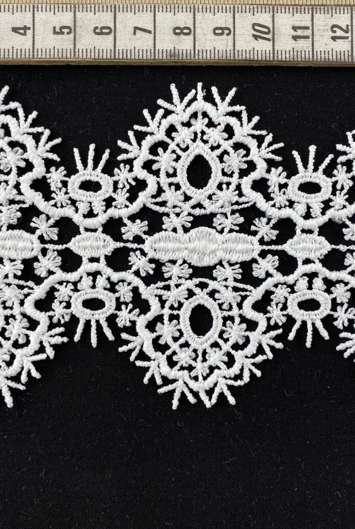 8 cm Beyaz Güpür Mat Polyester Brode Bant