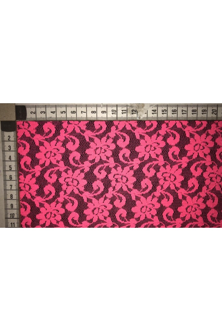 Neon Pembe Kordlu Naylon-Polyester Dantel