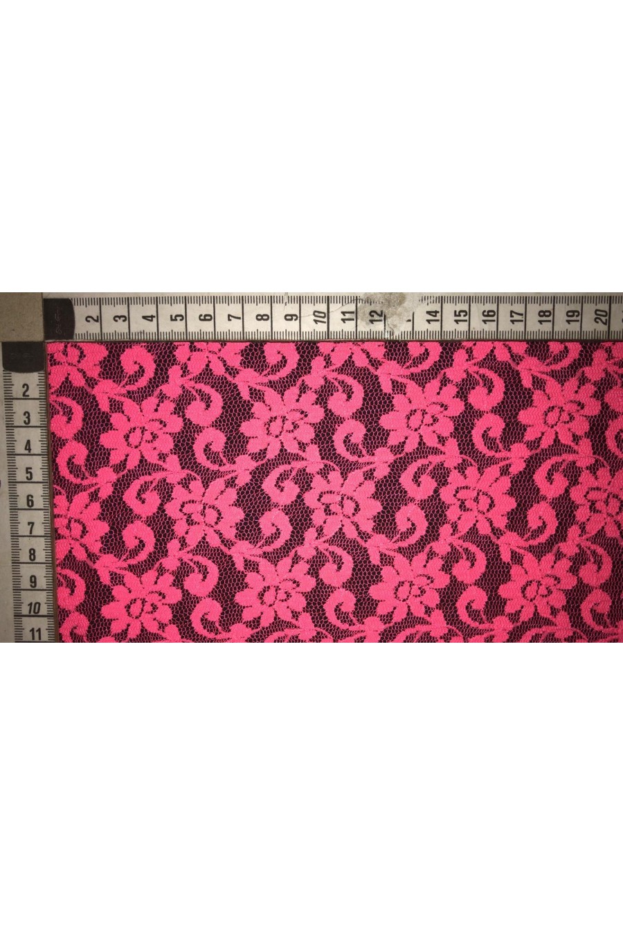 Neon Pembe Kordlu Naylon-Polyester Dantel