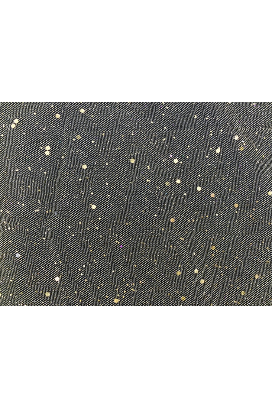 Sarı Simli Pullu Likralı Tül Kumaş, 160 cm