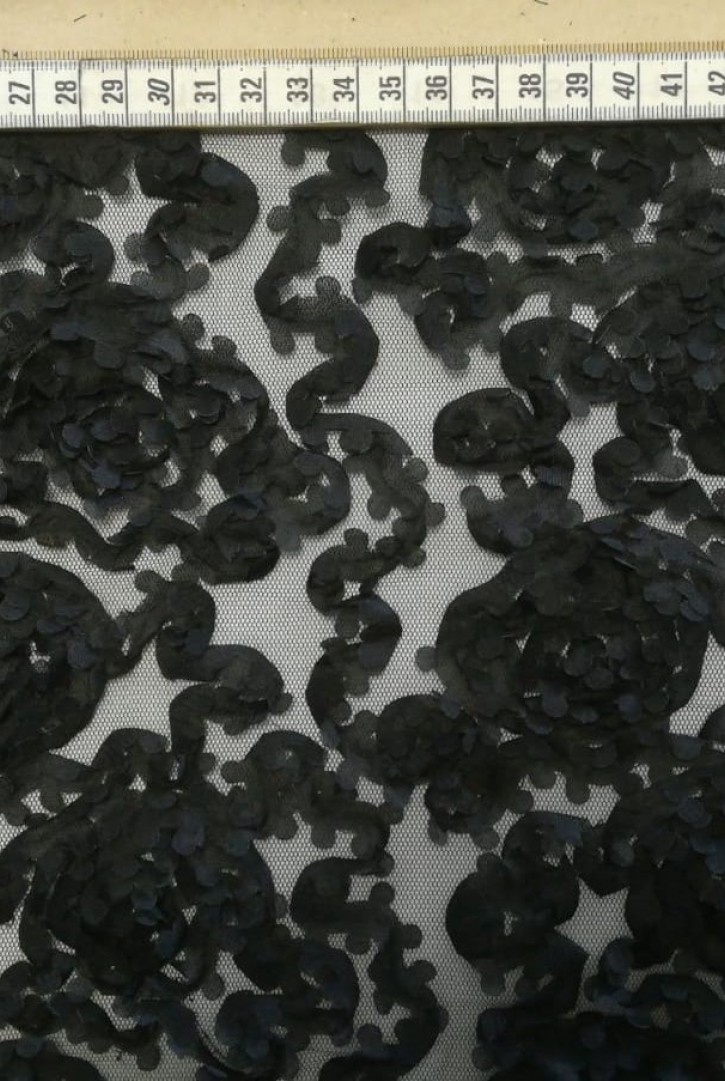 Süzeneli Siyah Tül Kumaş, 130 cm