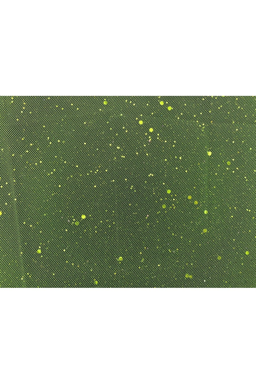 Yeşil Simli Pullu Likralı Tül Kumaş, 160 cm