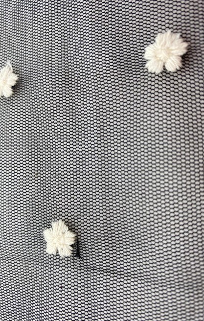 Siyah Zemin Çiçek Puantiyeli Ham Pamuk Polyester Tül, 140 cm