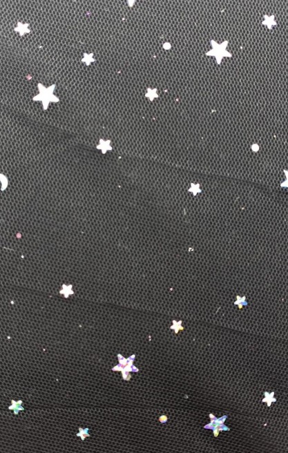 Beyaz Hologram Yıldızlı Simli Pullu Likralı Tül, 140 cm