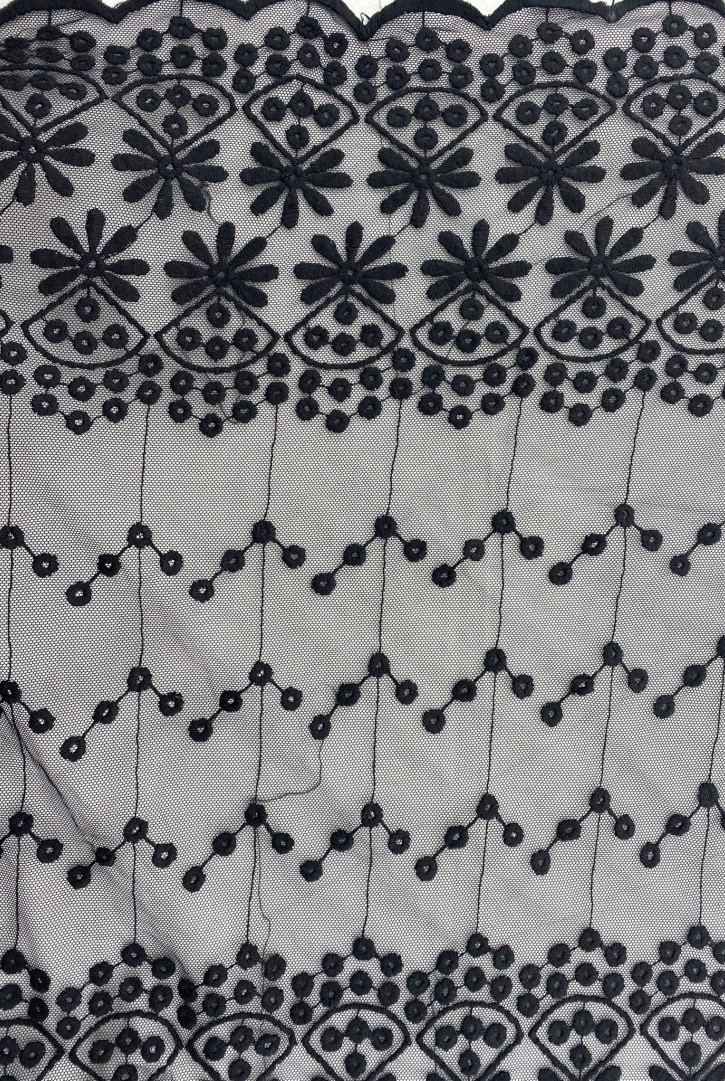 Siyah Pamuk Polyester Tül Dantel Kumaş