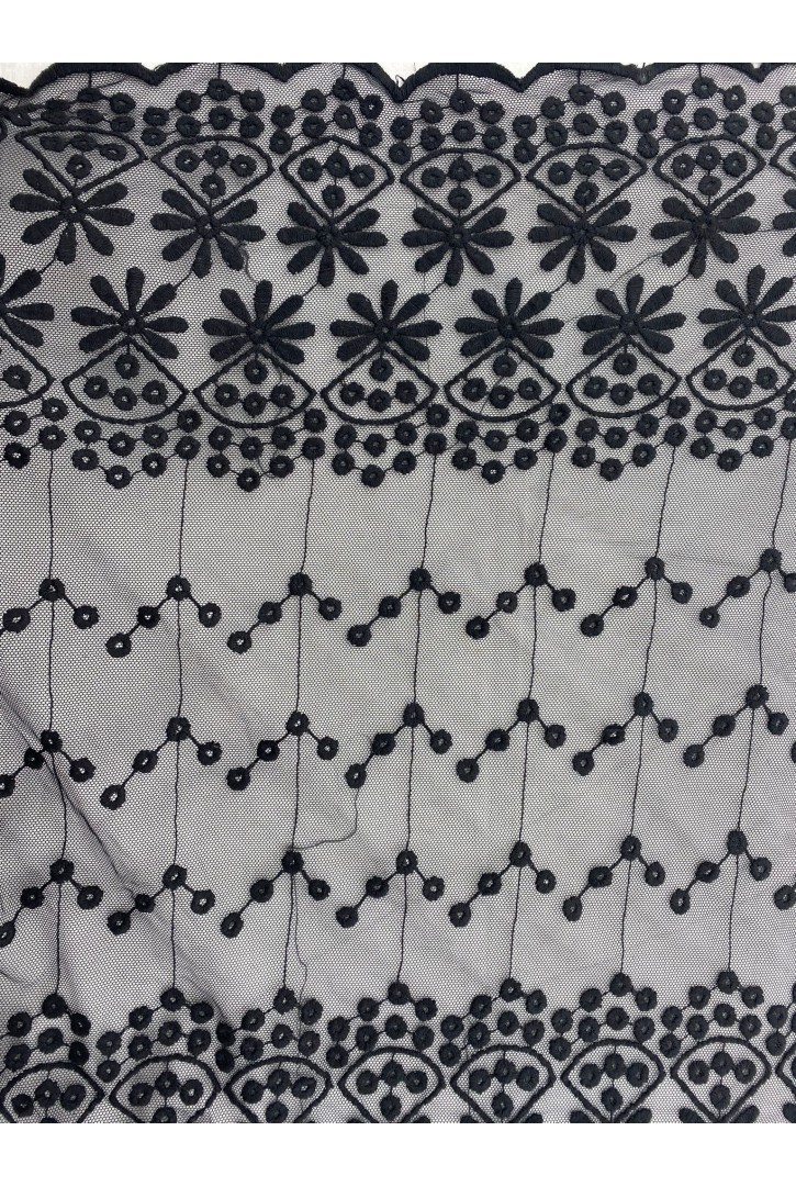 Siyah Pamuk Polyester Tül Dantel Kumaş