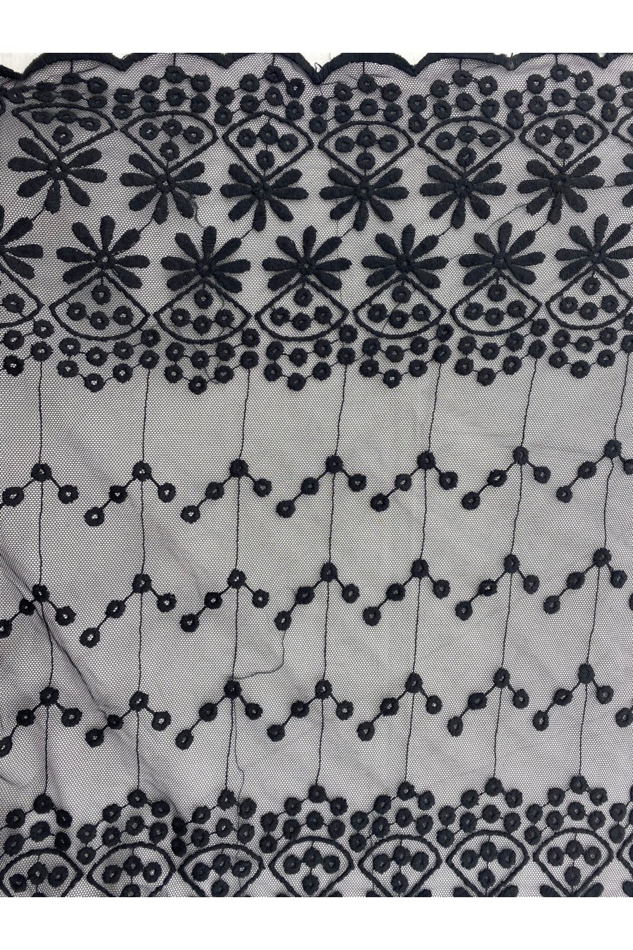 Siyah Pamuk Polyester Tül Dantel Kumaş