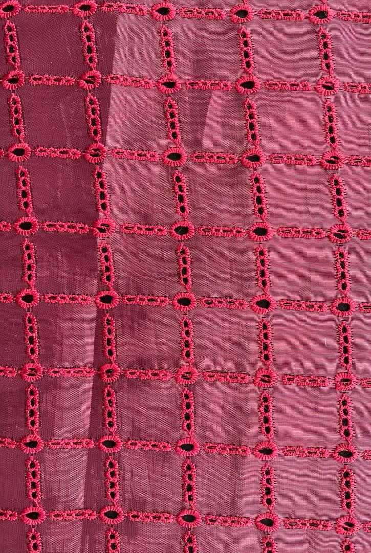 Fuşya Bohrerli Organze Tül Brode Kumaş, 130 cm