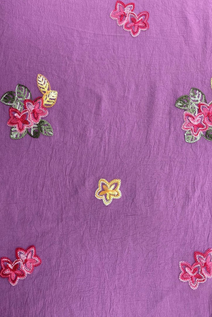 Renkli Nakışlı Mor Aerobin Kumaş