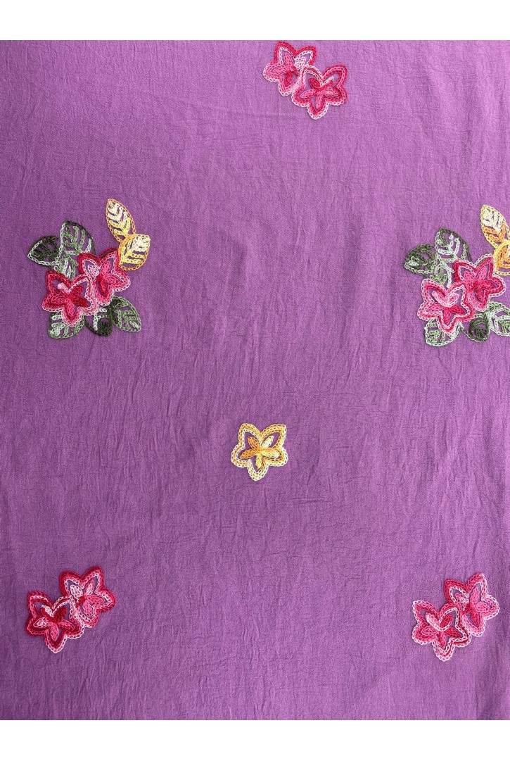 Renkli Nakışlı Mor Aerobin Kumaş