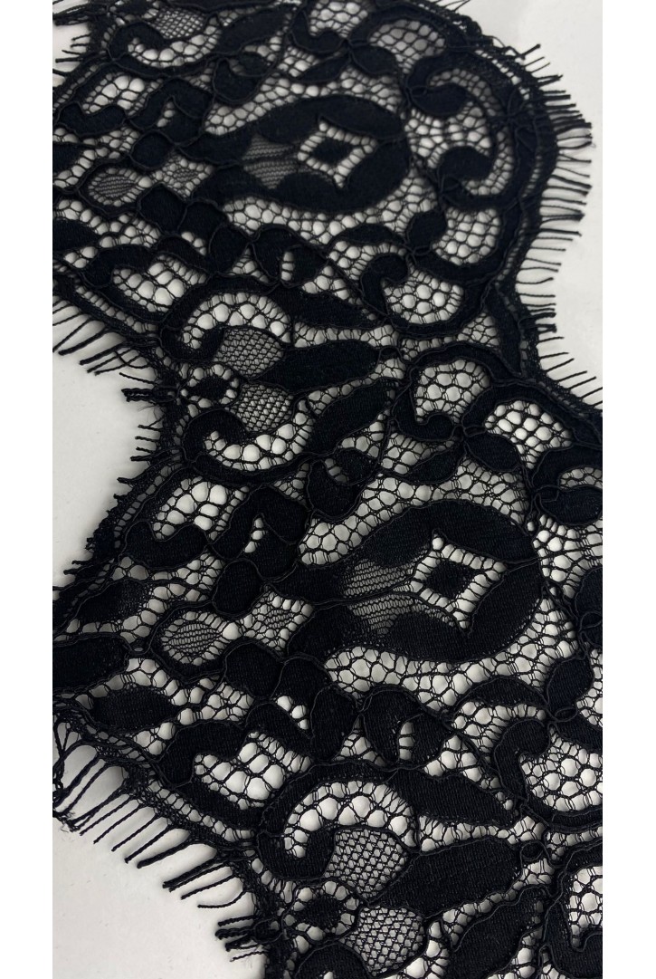 22947 DANTEL/İTHAL/BANT/PAMUK POLYESTER/KORDLU/SİYAH/15 CM