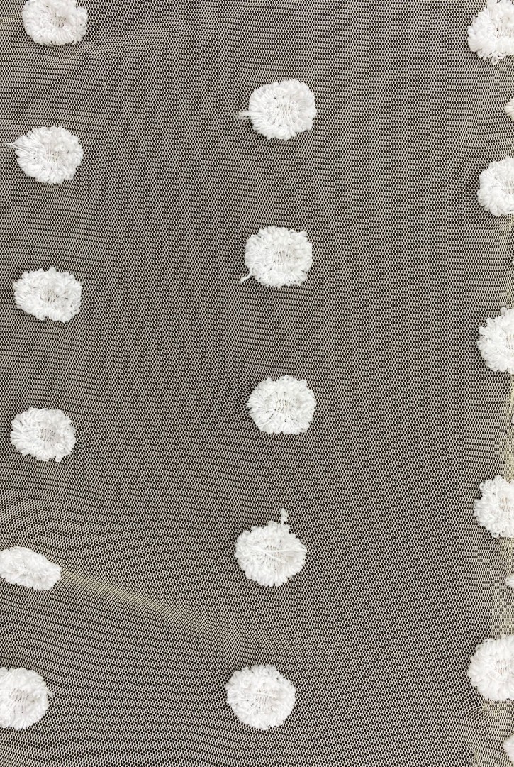 Ponponlu Tül Üzeri Yerli Brode, Krem