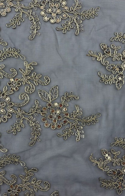 Gold-Siyah Pullu Naylon İthal Brode Kumaş