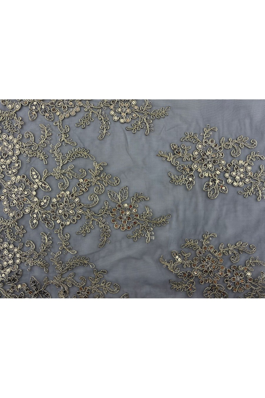 5676-METRE Gold-Siyah Pullu Naylon İthal Brode Kumaş