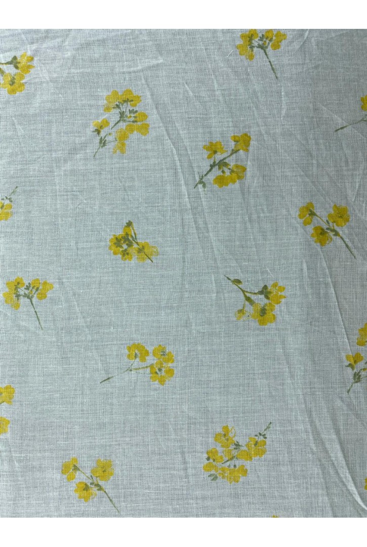 Sari Çiçekli Pamuk Vual Brode Kumaş, Yerli, Kasar Zemin, 150 cm
