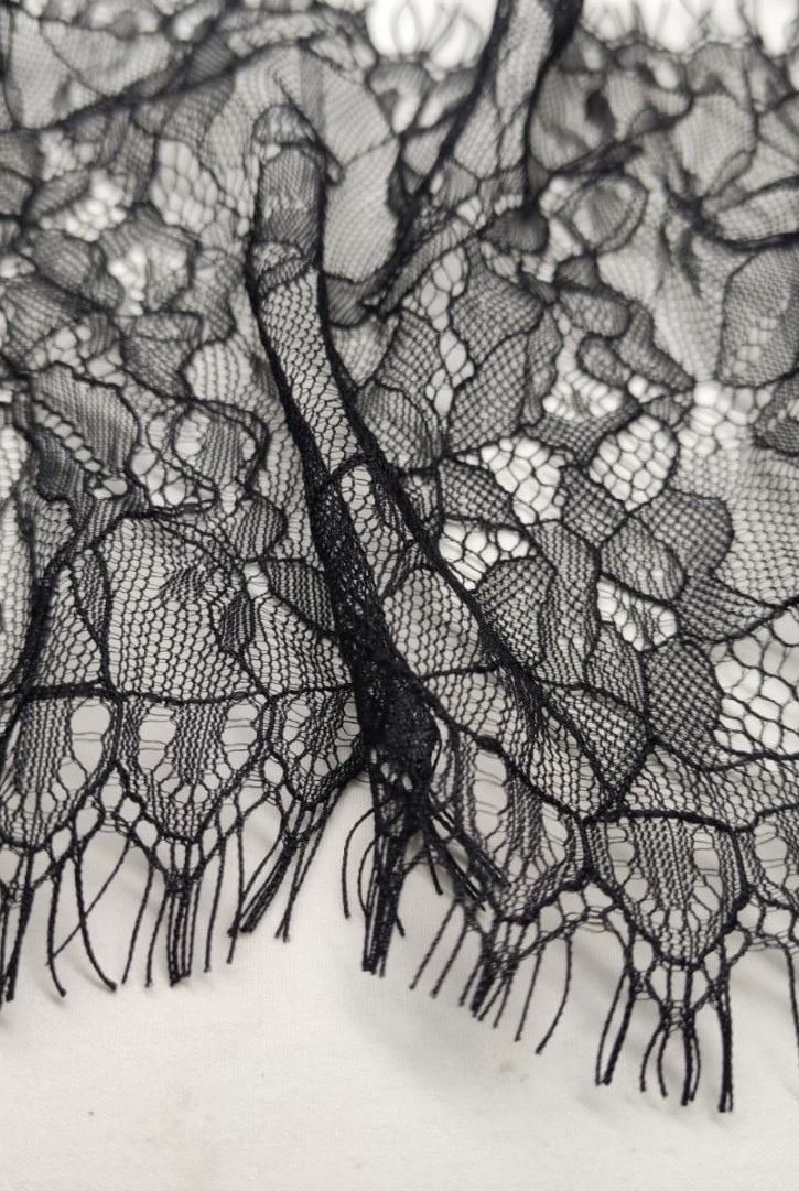 Siyah Kordlu Sakallı Naylon Dantel Bant