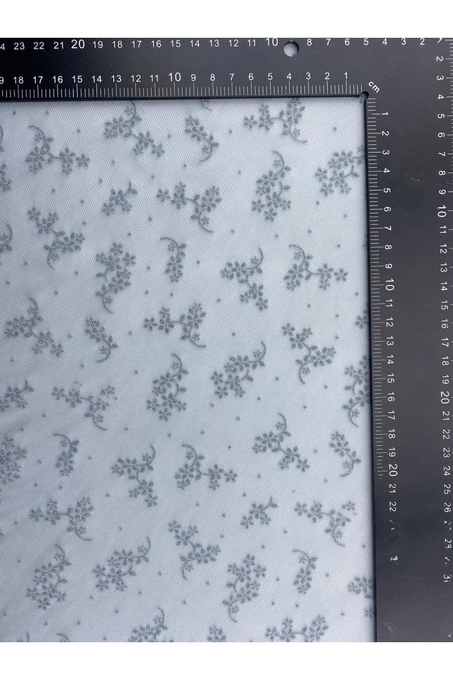 150 cm Gri Likralı Flok Baskılı Tül