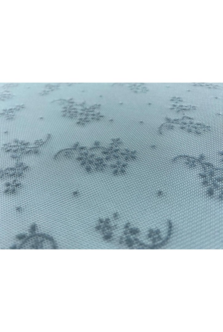 150 cm Gri Likralı Flok Baskılı Tül