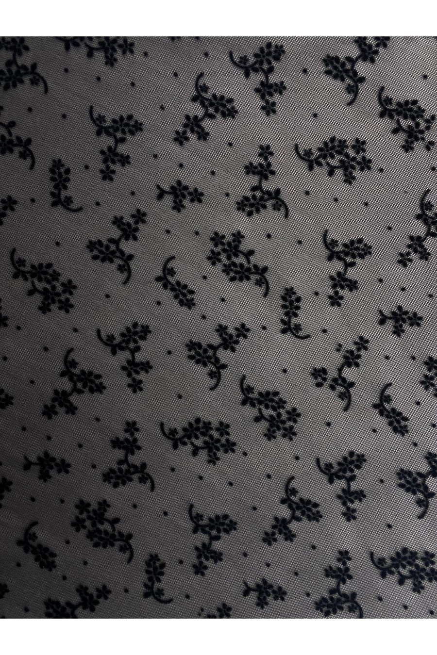 Siyah Likralı Flok Baskı Tül, Yerli, 150 cm