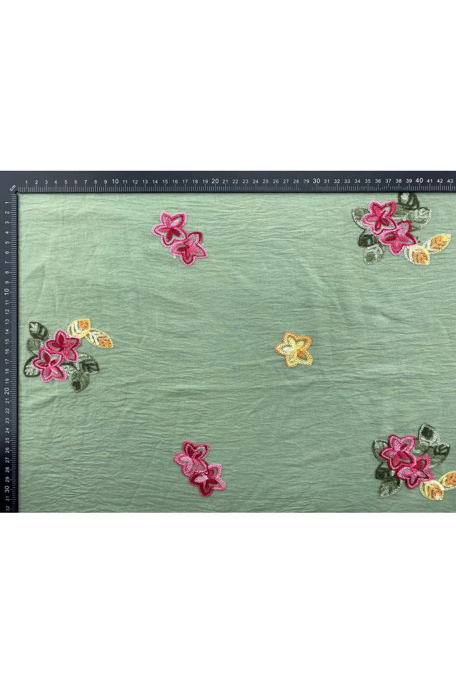 Mint Zeminli Aerobin Kumaş Renkli Nakışlı