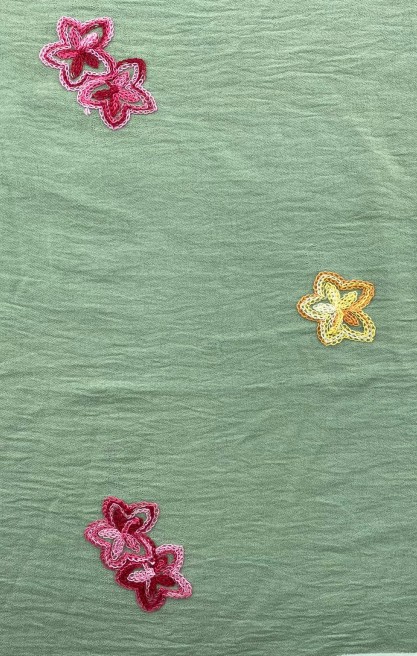 Mint Zeminli Aerobin Kumaş Renkli Nakışlı