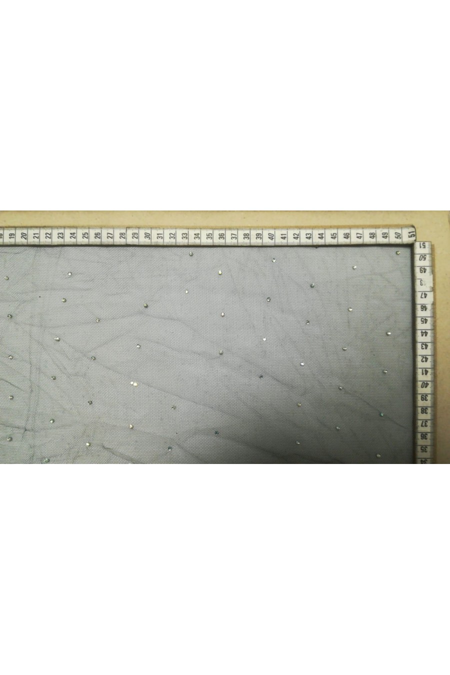 10596-METRE Siyah Taş Yapıştırmalı Tül Üzeri Kumaş, 150 cm