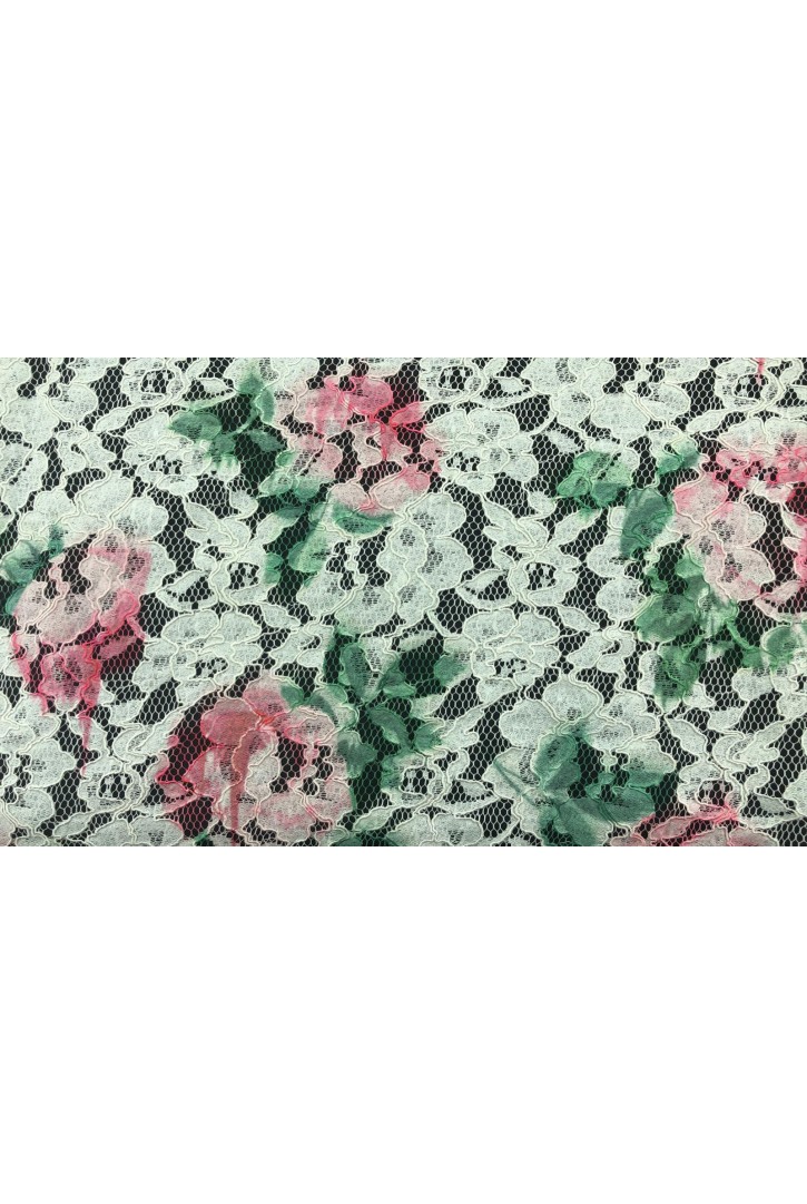 Beyaz Zemin Renkli Kordlu Dantel, Yerli Polyester