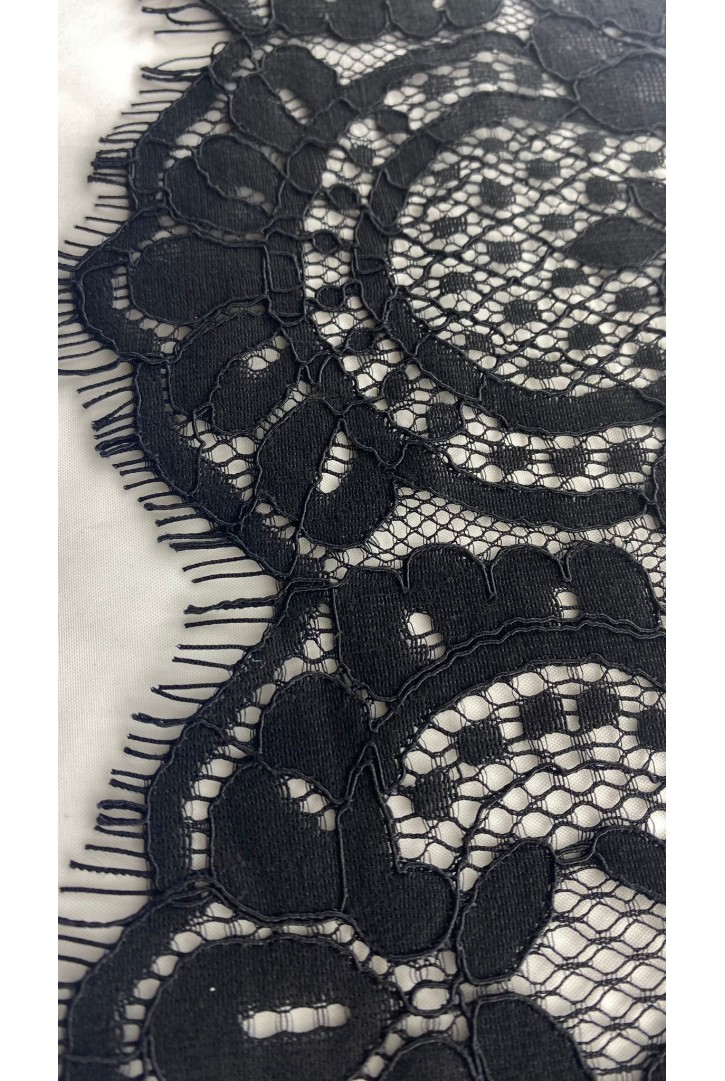 22964 DANTEL/İTHAL/BANT/PAMUK POLYESTER/KORDLU/SİYAH/17 CM