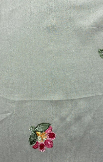 Bej Zemin Renkli Nakışlı Şifon