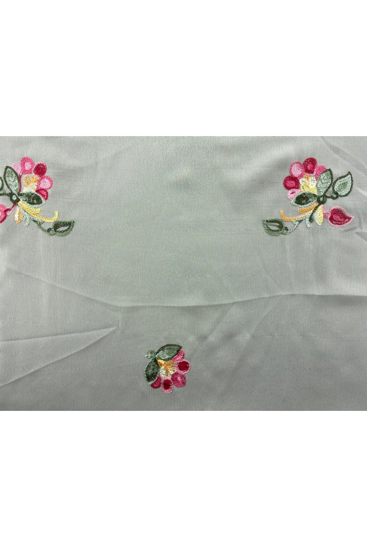 Bej Zemin Renkli Nakışlı Şifon