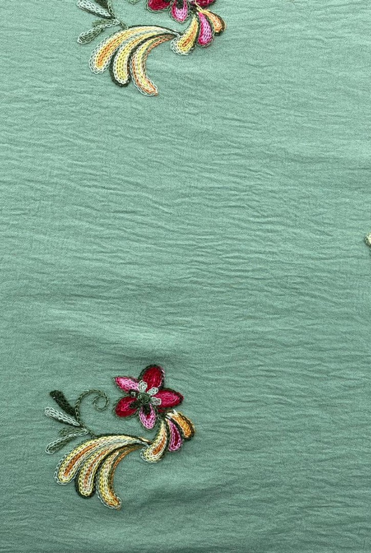 Mint Zemin Renkli Nakışlı Aerobin Kumaş