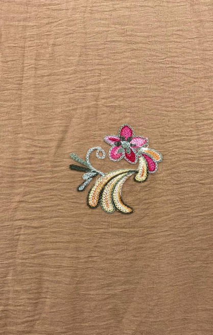 Kahve Zemin Renkli Nakışlı Aerobin Kumaş