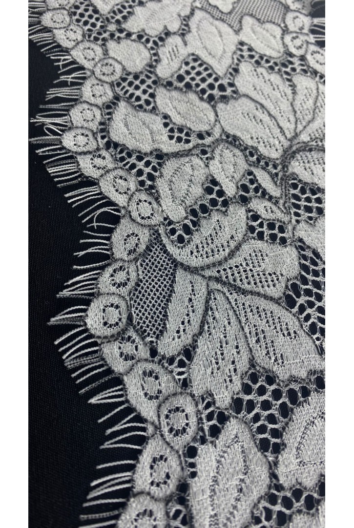 22971 DANTEL/İTHAL/BANT/PAMUK POLYESTER/KORDLU/SİYAH-BEYAZ/14 CM