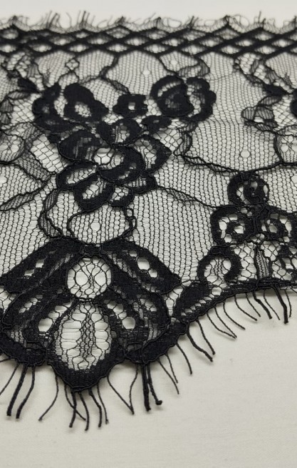 Siyah Naylon Kordlu Sakallı Dantel Bant, Yerli